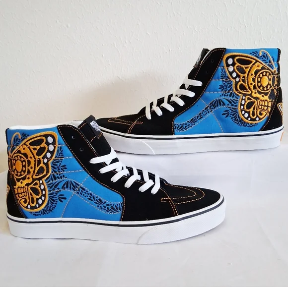 Vans Sk8-Hi Dia De Los Muertos Blue Black Gold Skate - Picture 10 of 11